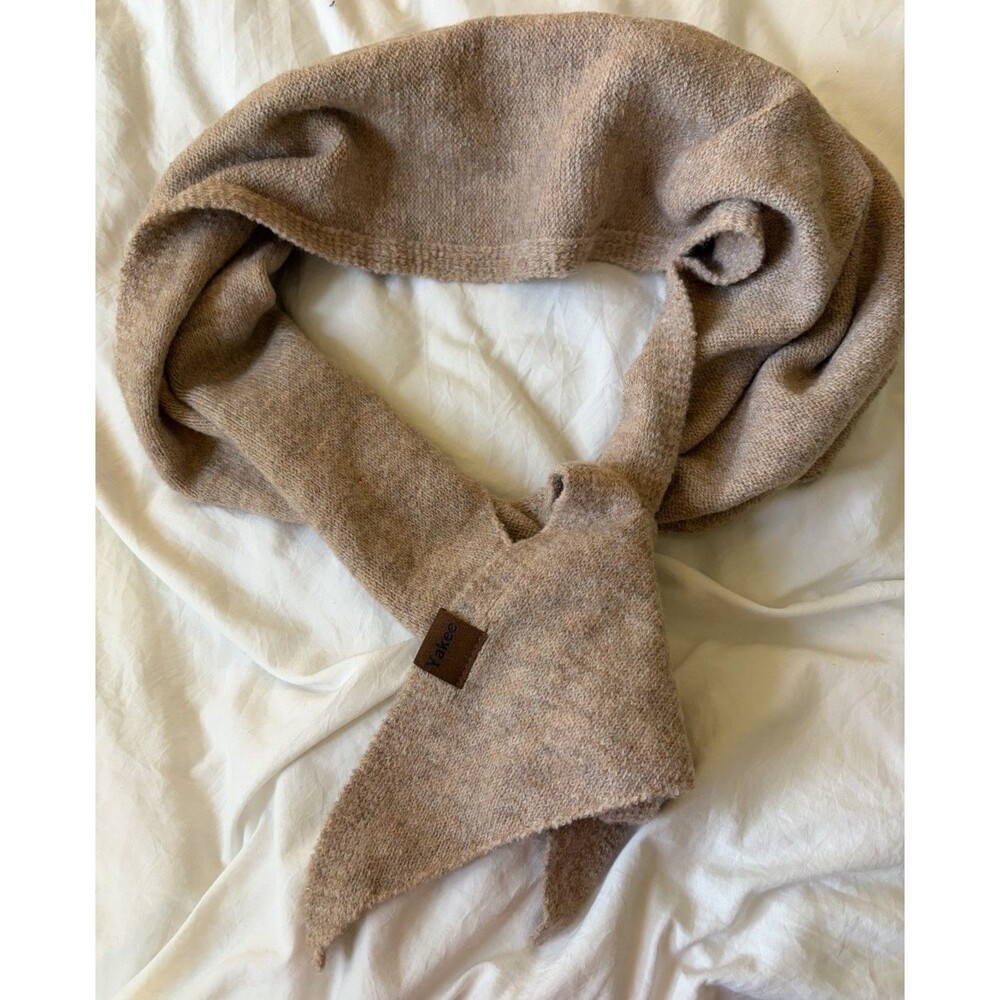YAKEE Soft Cashmere Wool Stretch Knit Triangle Scarf Wrap Shawl Tan/beige